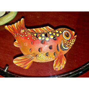 Coastal Hand painted metal fish candle holder table art accent whimsical decor